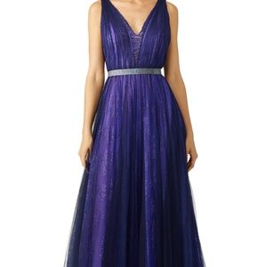 Monique Lhuillier Purple Tulle Evening Gown